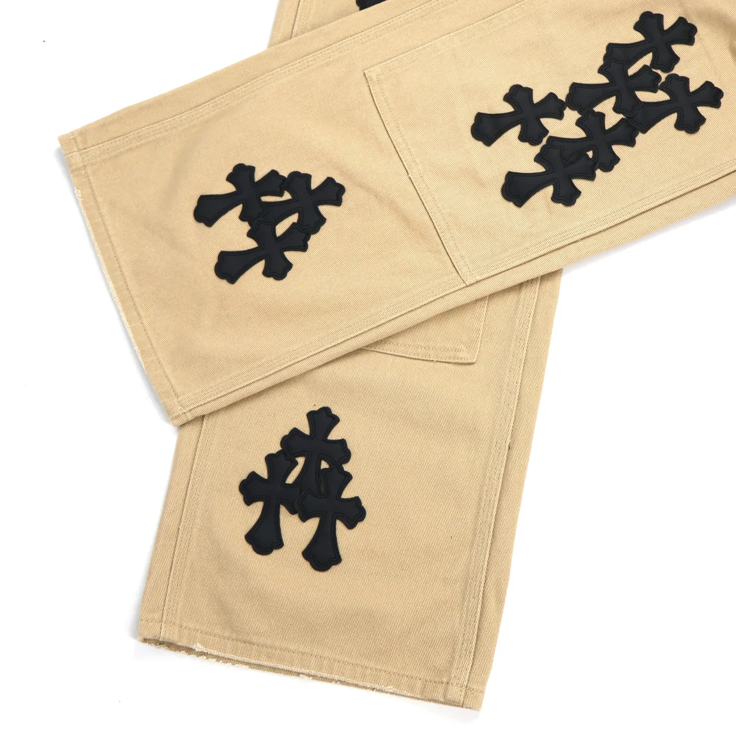 🅿️760 [Exclusive supply] CH Crow Heart Work Jeans are made of twill high-ounce washed denim fabric, exclusive CH-specific logging overalls style (non-Levis Vintage) custom-woven and dyed fabric, and the two-color cross is cowhide + sheepskin (all leather imported from Italy is custom-dyed separately, with consistent texture and no color difference). The stitch length, thread color, and wiring of the car are exactly the same. The inner lining is jacquard, with embroidery on the waist, 925 silver hardware, and heavy-duty washing and manual polishing. Size:30-32-34-36